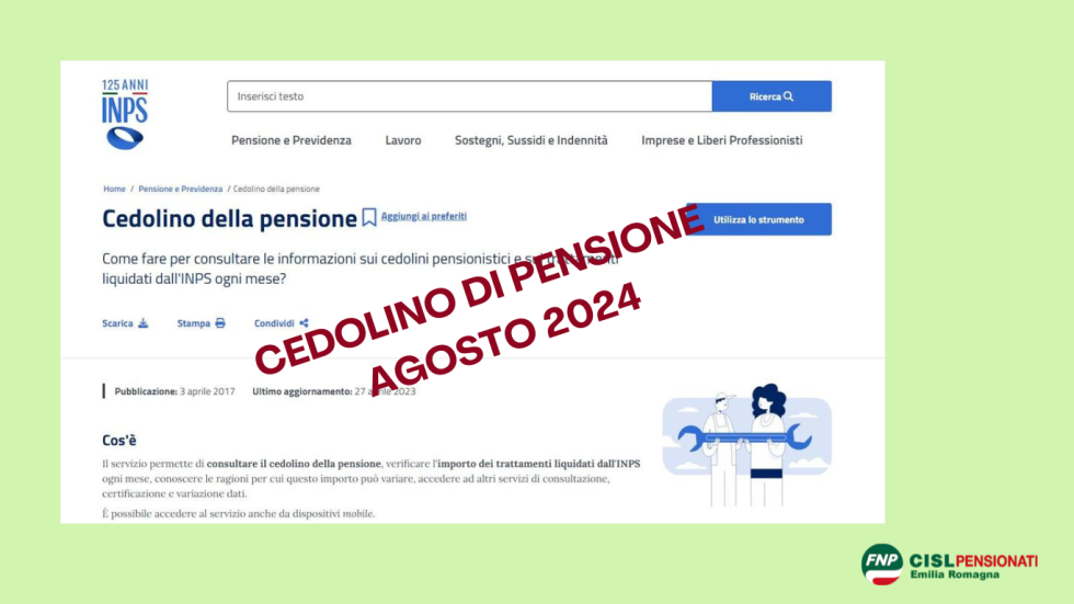 Cedolino di pensione di agosto 2024